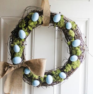 Easter eggs and moss grapevine wreath