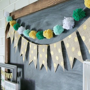 Pom Pom Garland st patrick's day mantel decoration 