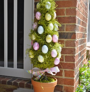 Easter Egg Topiary Tree decoration on the porch