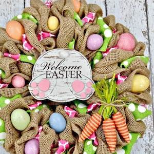 Easy Bunny Burlap Wreath with Easter eggs 