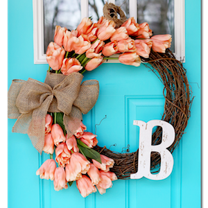 Tulip Wreath with initial and burlap bow