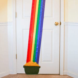 St. Patrick's Day door decoration with rainbow and pot of gold