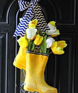 Rain Boot Wreath with Silk Tulips