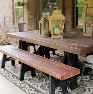 Patio Sawhorse Bench with dining table