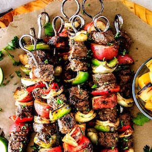 Brazilian Steak Kabobs with Potatoes, Onions & Peppers