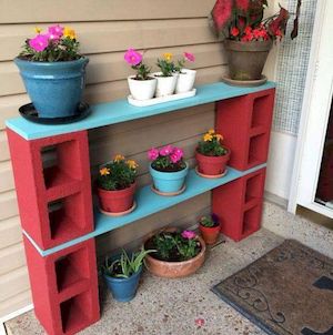 DIY Cinder Block Display on front porch for Plants and Flowers