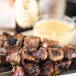 Guinness-Glazed Steak Kabobs with Smoked Gouda Dipping Sauce