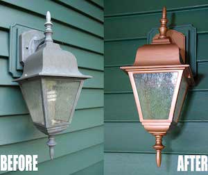 spray painted light fixtures before and after pictures to improve curb appeal