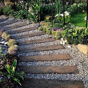 Wood Plank and Gravel Walkway