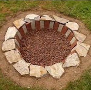 in ground brick and rock DIY Fire Pit