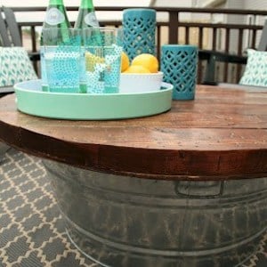 Patio Coffee Table with Metal Bucket Base