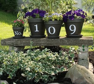 House Numbers on Flower Pots garden idea