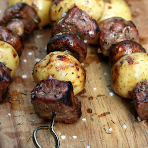 Grilled Steak, Potato & Mushroom kabobs