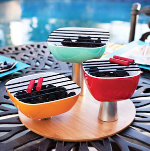 “Mini Charcoal Grill Trio” Centerpiece patio decor idea