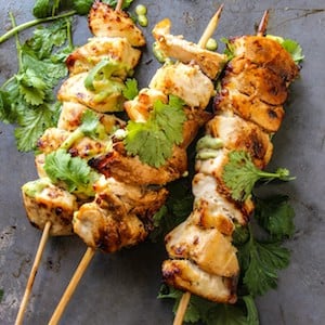 Roasted Garlic Ranch Chicken Kebabs with Avocado Ranch Dip