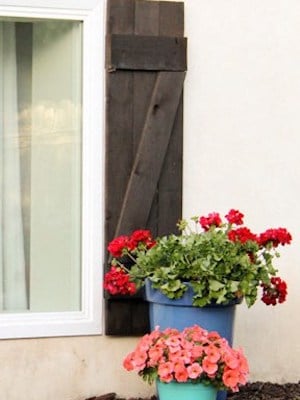 window shutters with potted plants curb appeal idea