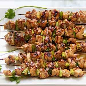 Japanese Grilled Glazed Chicken & Scallion Skewers