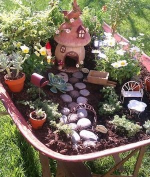 Wheel Barrel Fairy Garden