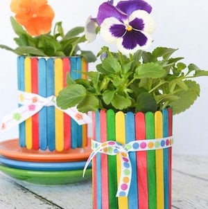 Craft Stick Flower Pots summer craft for kids