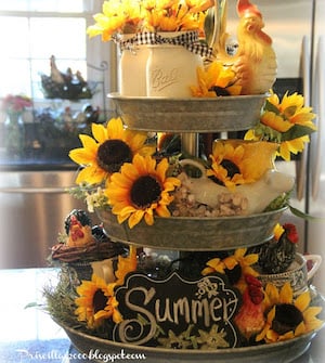 Summer Tiered Tray decorated with sunflowers