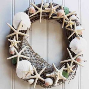 Pottery Barn Inspired Shell Wreath coastal decorating idea