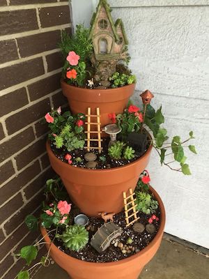 Tiered Terra Cotta Gardens with Succulents 