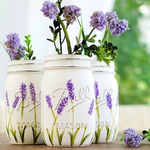 Lavender Flower Painted Mason Jars