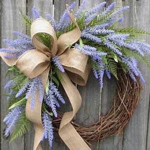 Lavender Summer grapevine Wreath with burlap bow