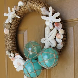 Glass Float and Seashell summer Wreath idea