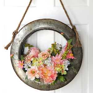  Farmhouse Style Tire Wreath with florals 
