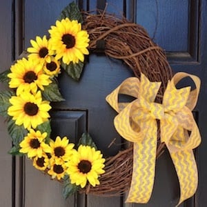 Grapevine Wreath With Bow and sunflowers