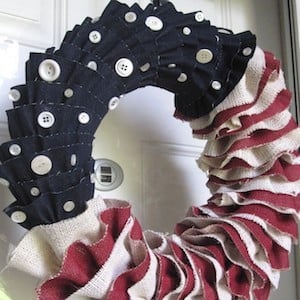 Burlap & Denim Ruffled Patriotic Wreath