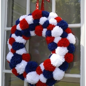 red white and blue Pom-Pom Wreath