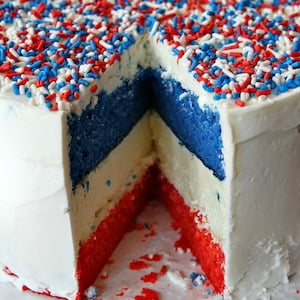 Red, White and Blue Cheesecake Cake