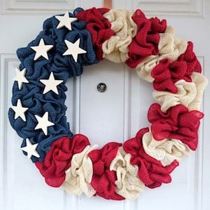 Burlap US Flag Wreath Front Door Decoration for 4th of July