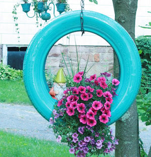 Swinging painted Tire Planter