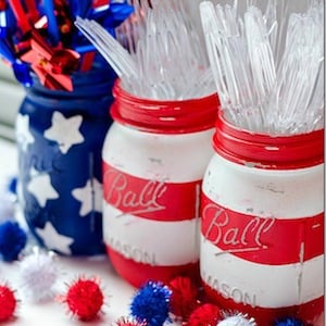 Red White & Blue Mason Jars 4th of july craft