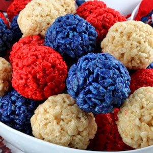 Red White and Blue Rice Krispie Balls 4th of July Dessert