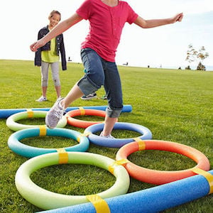 Pool Noodle Obstacle Course summer activity for kids