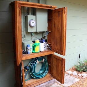 Outdoor Armoire for meter box and wires plus storage area for garden house