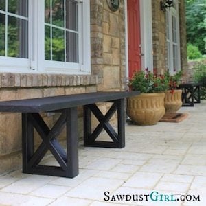 X Leg Bench for front porch curb appeal 