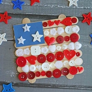 Popsicle Stick Button Flag Kid Craft for 4th of July