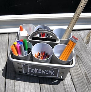 Dollar Tree Homework Caddy organization idea