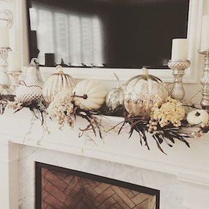 Silver and White Pumpkin Fall Mantel Idea