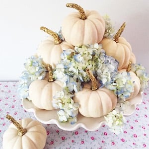 White Pumpkins & Flowers Centerpiece for thanksgiving table