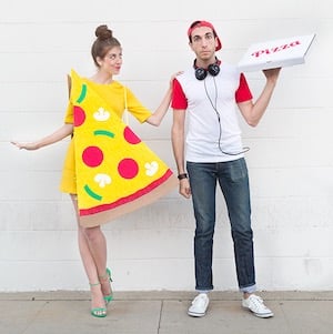funny Pizza & Delivery Boy couples costume for halloween