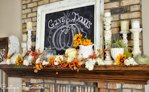 Autumn Mantel with chalkboard sign and candles