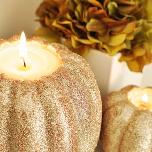 DIY Gold Glitter Pumpkin Candle Holders