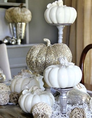 Fall Dining Room with white and gold pumpkins