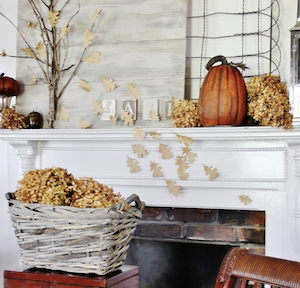 Neutral Fall Mantel pumpkins and mums